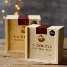 Load image into Gallery viewer, McLaren’s Christmas Pudding in fire-branded gift box (4 people)
