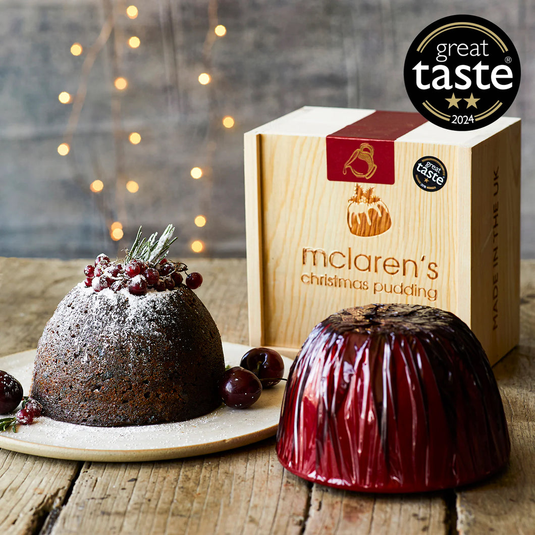 Pudding de Noël de Mclaren dans une boîte cadeau en bois