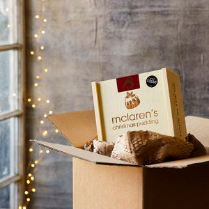 Pudding de Noël de Mclaren dans une boîte cadeau en bois